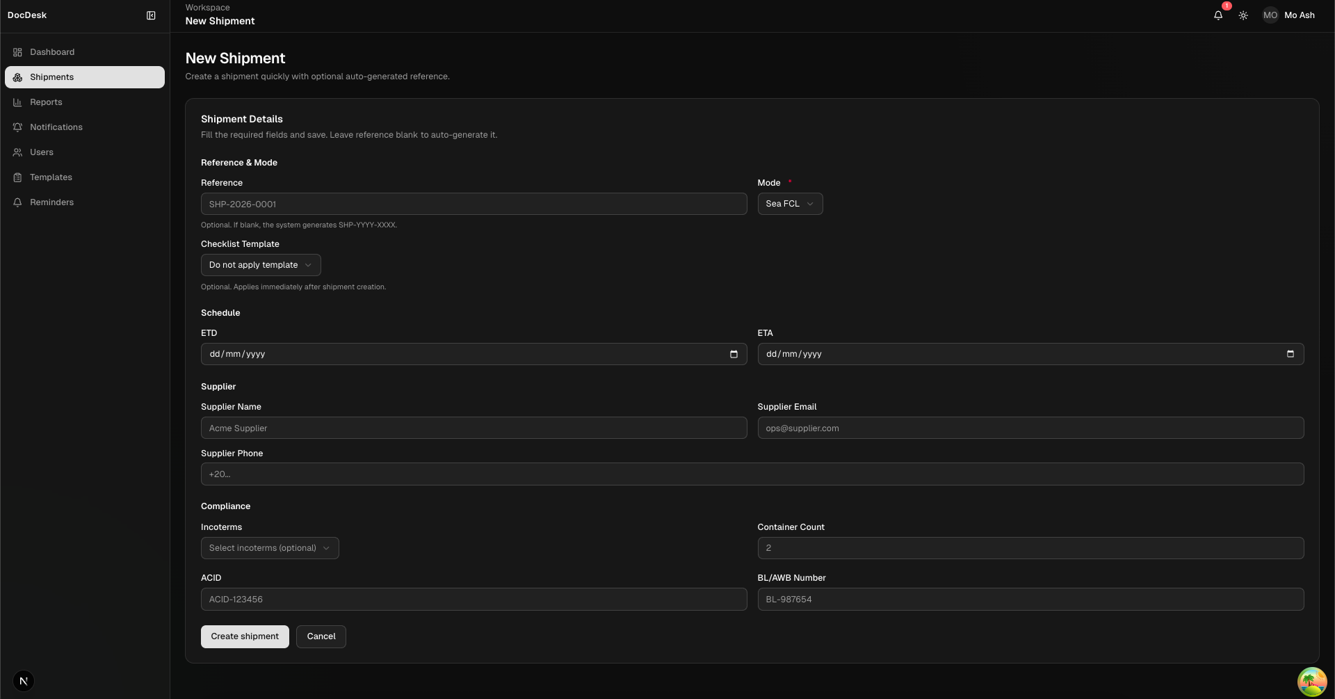 Doc Desk interface